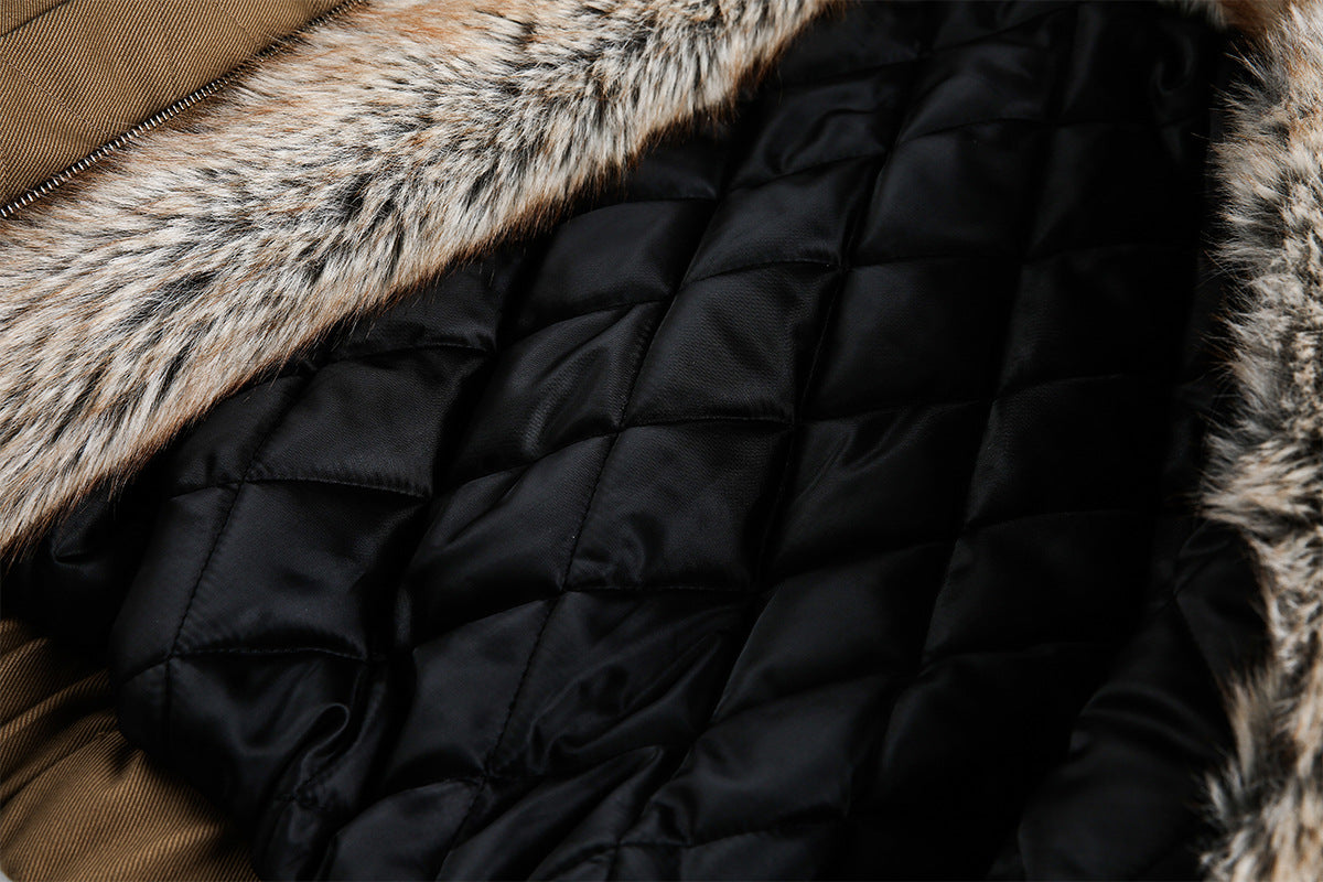 Brown Faux Fur Cropped Funnel Jacakets