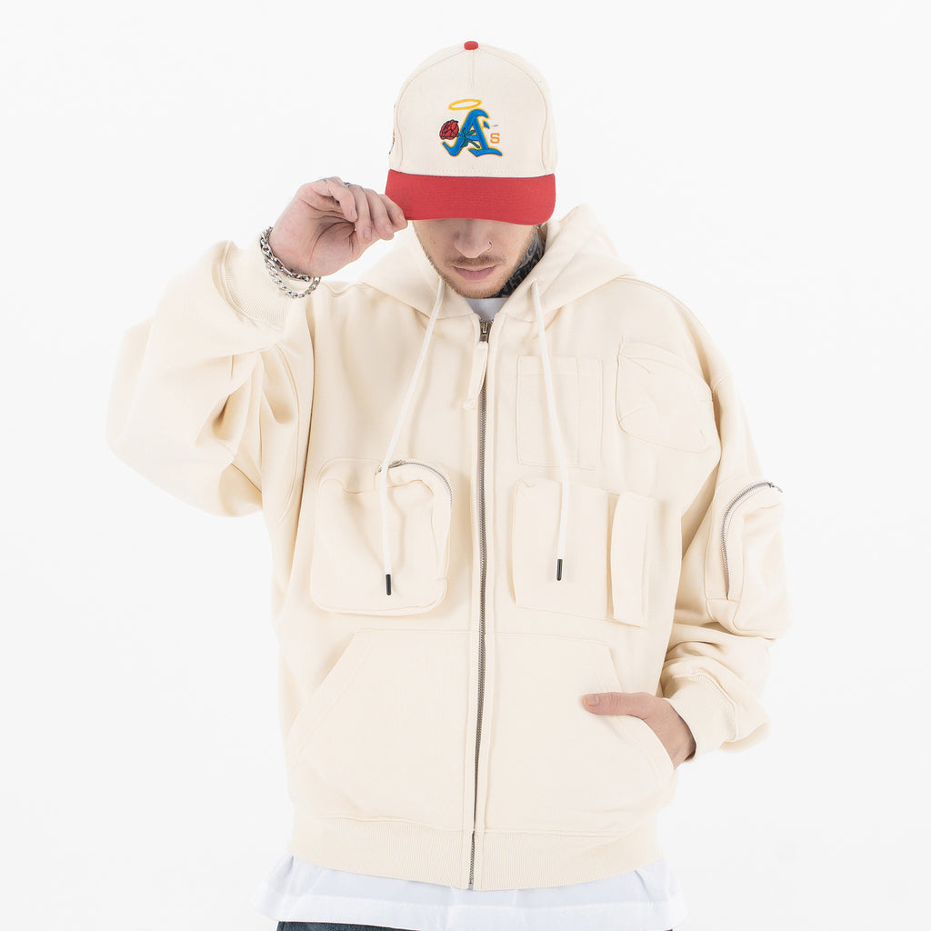 Oversize Multi Pocket Zip Up Hoddies