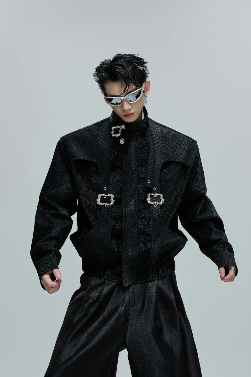 Snakeskin Cropped Leather Jacket