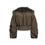 Brown Faux Fur Cropped Zip-Up Bomber