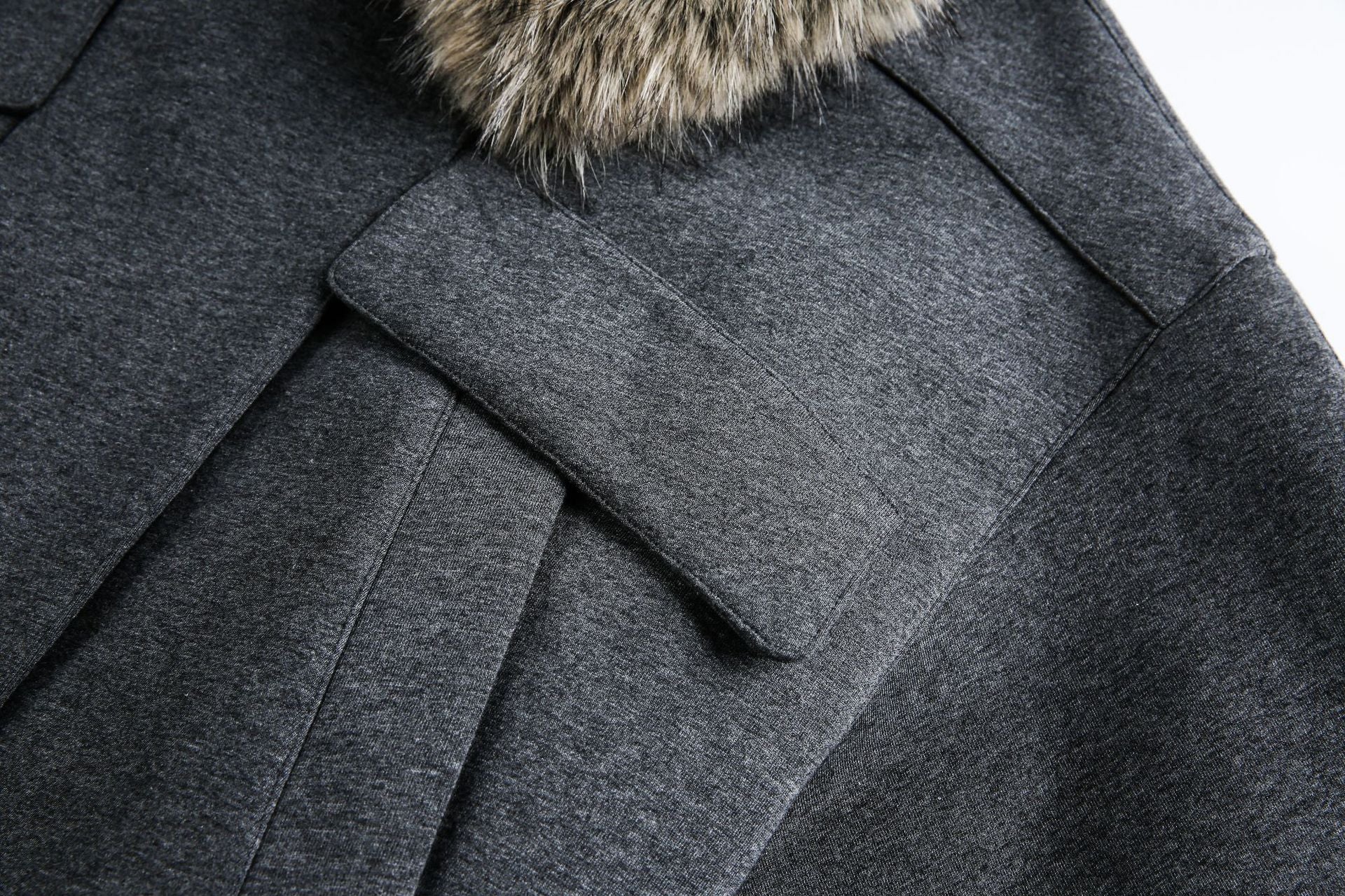 Grey Detachable Faux Fur Neck Hiking Jacket