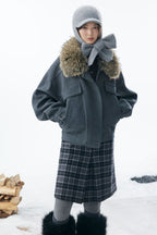 Grey Detachable Faux Fur Neck Hiking Jacket