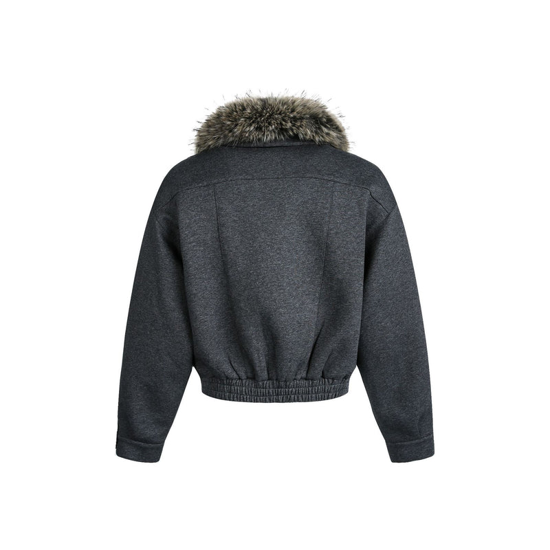 Grey Detachable Faux Fur Neck Hiking Jacket