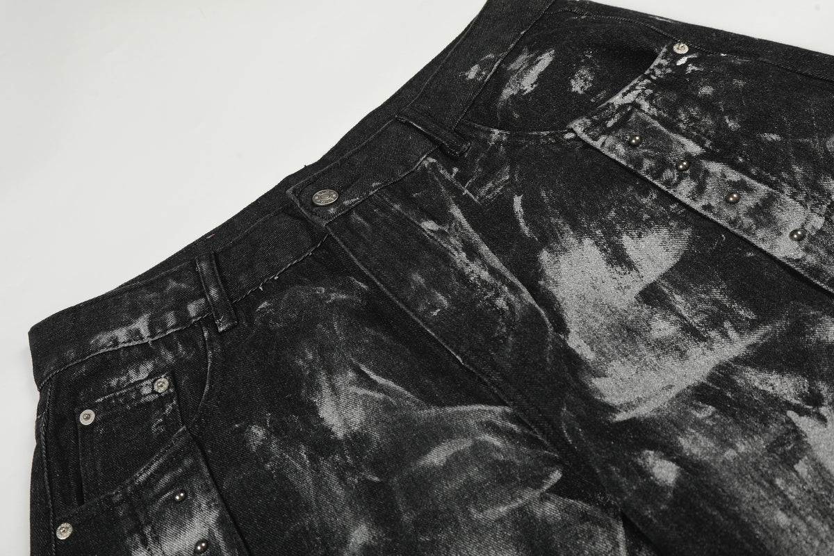 Brushed Black Studded Denim Pants