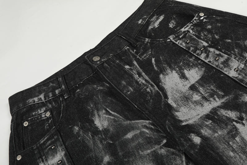 Brushed Black Studded Denim Pants