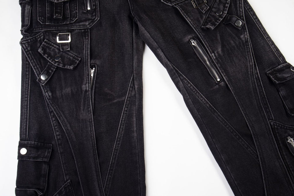 Black Biker Curved Baggy Pants