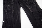 Black Biker Curved Baggy Pants