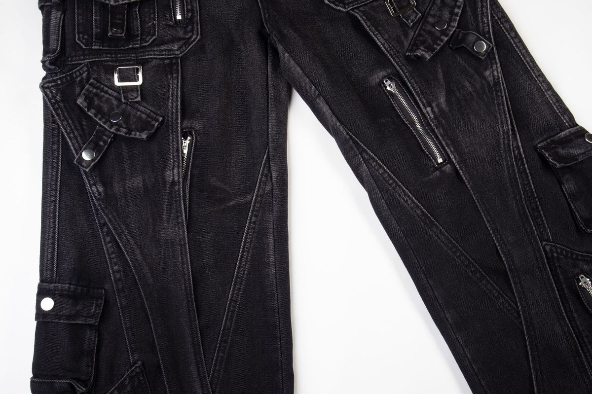 Black Biker Curved Baggy Pants