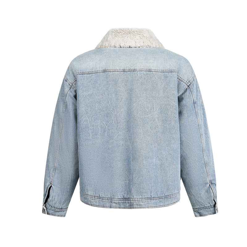 Miu Fleece Lapel Denim Jacket