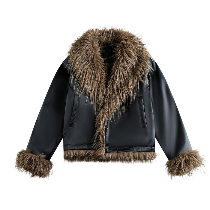 Fleece Lining Faux Fur Over Biker Jacket