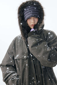 Grey Faux Fur Hooded Flight Jacket