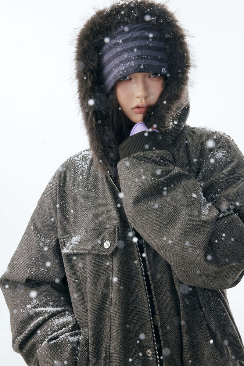 Grey Faux Fur Hooded Flight Jacket