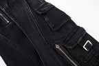 Black Biker Curved Baggy Pants