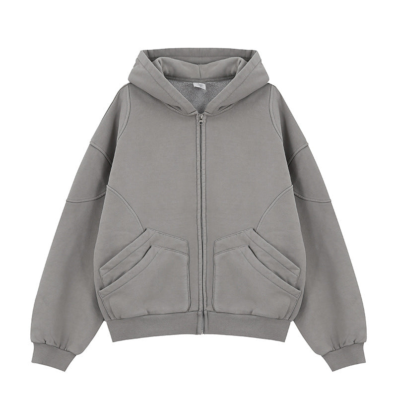 Oversized Double Pocket Zip Up Hoodies