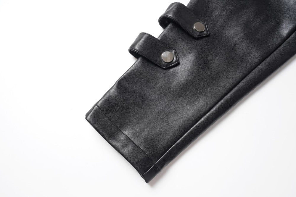 Faux Leather W Zip-up Jacket