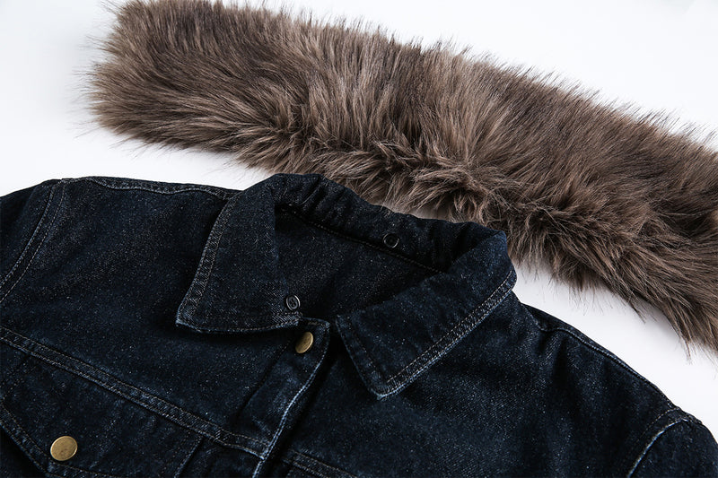 Detachable Faux Fur Denim Jacket