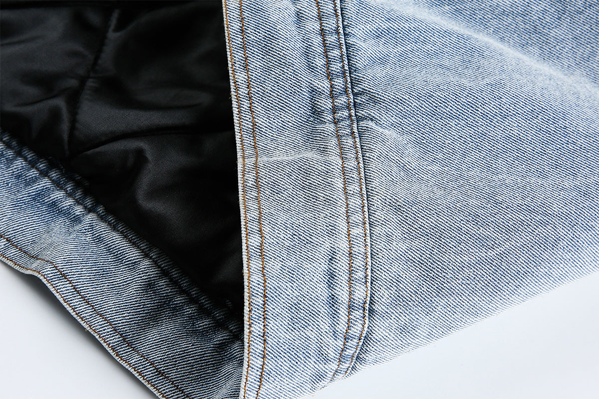 Miu Fleece Lapel Denim Jacket