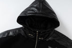Fleeced Faux Leather Hooded Zip-Up Funnel Jacket