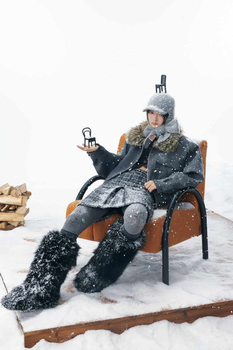 Grey Detachable Faux Fur Neck Hiking Jacket