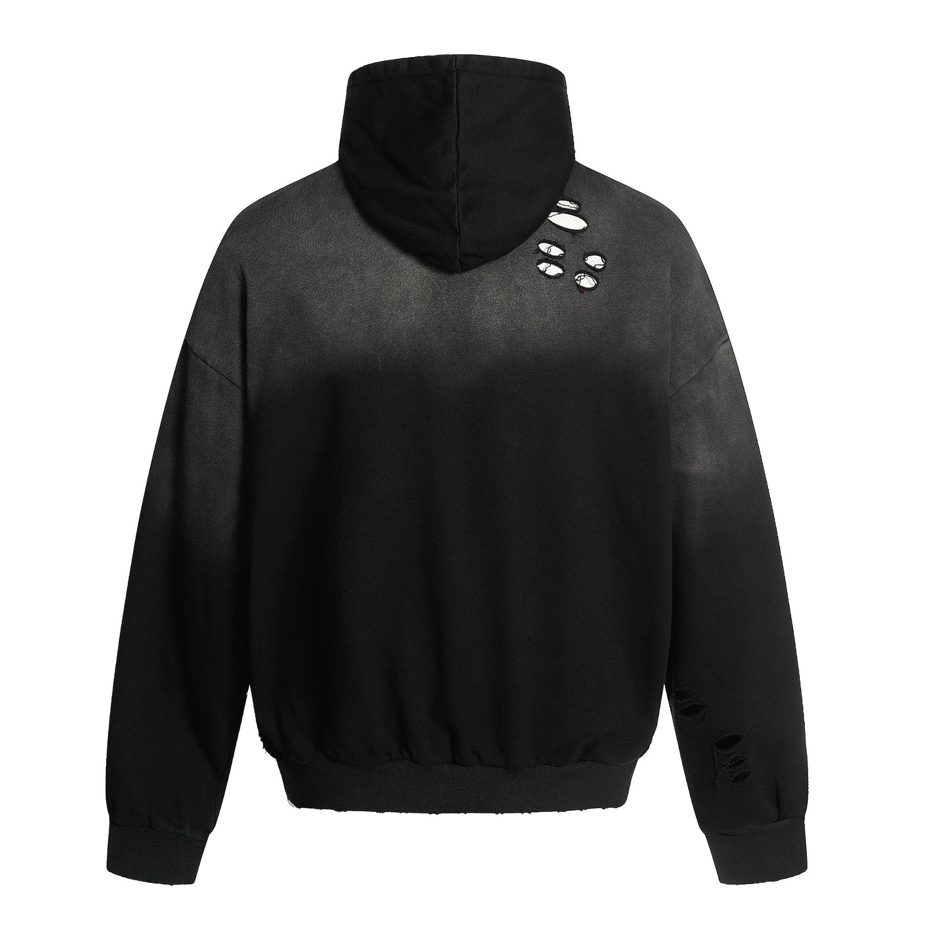 B Ripped Semi Zip-Up Hoodie