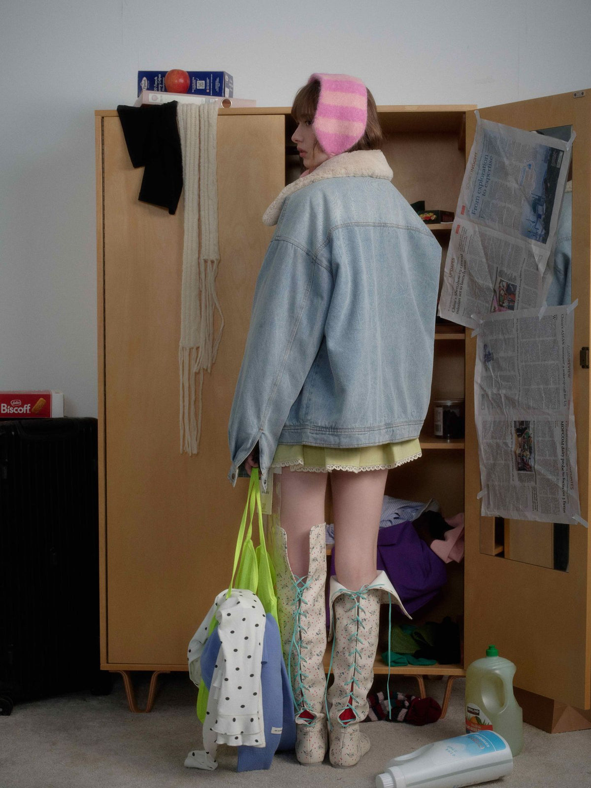 Miu Fleece Lapel Denim Jacket