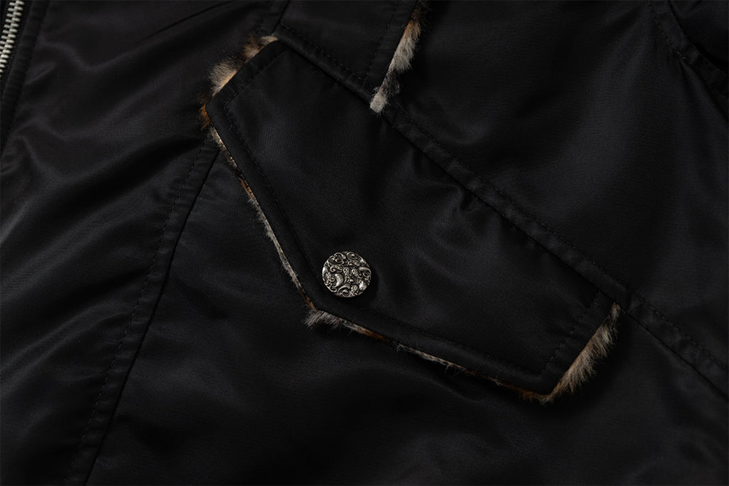 Leopard Fleeced Faux Fur Hooded Flight Jackets