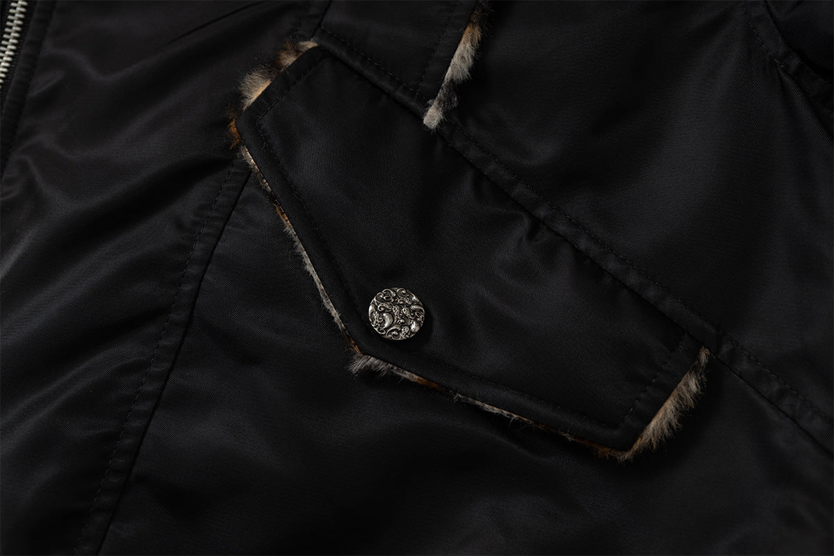 Leopard Fleeced Faux Fur Hooded Flight Jackets