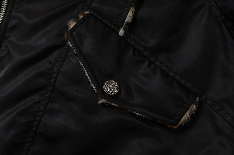 Leopard Fleeced Faux Fur Hooded Flight Jackets