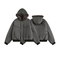 Grey Faux Fur Hooded Flight Jacket
