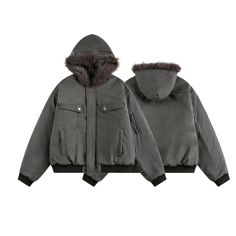 Grey Faux Fur Hooded Flight Jacket