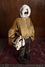 Patched Faux Fur Hooded Flight Zip-up Bomber