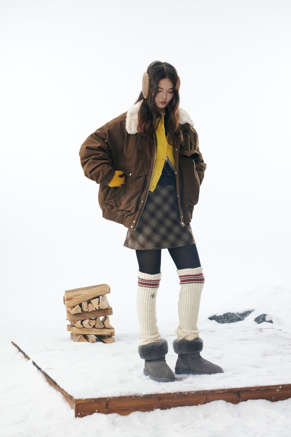 Brown Fleece Neck Funnel Hunter Jackets