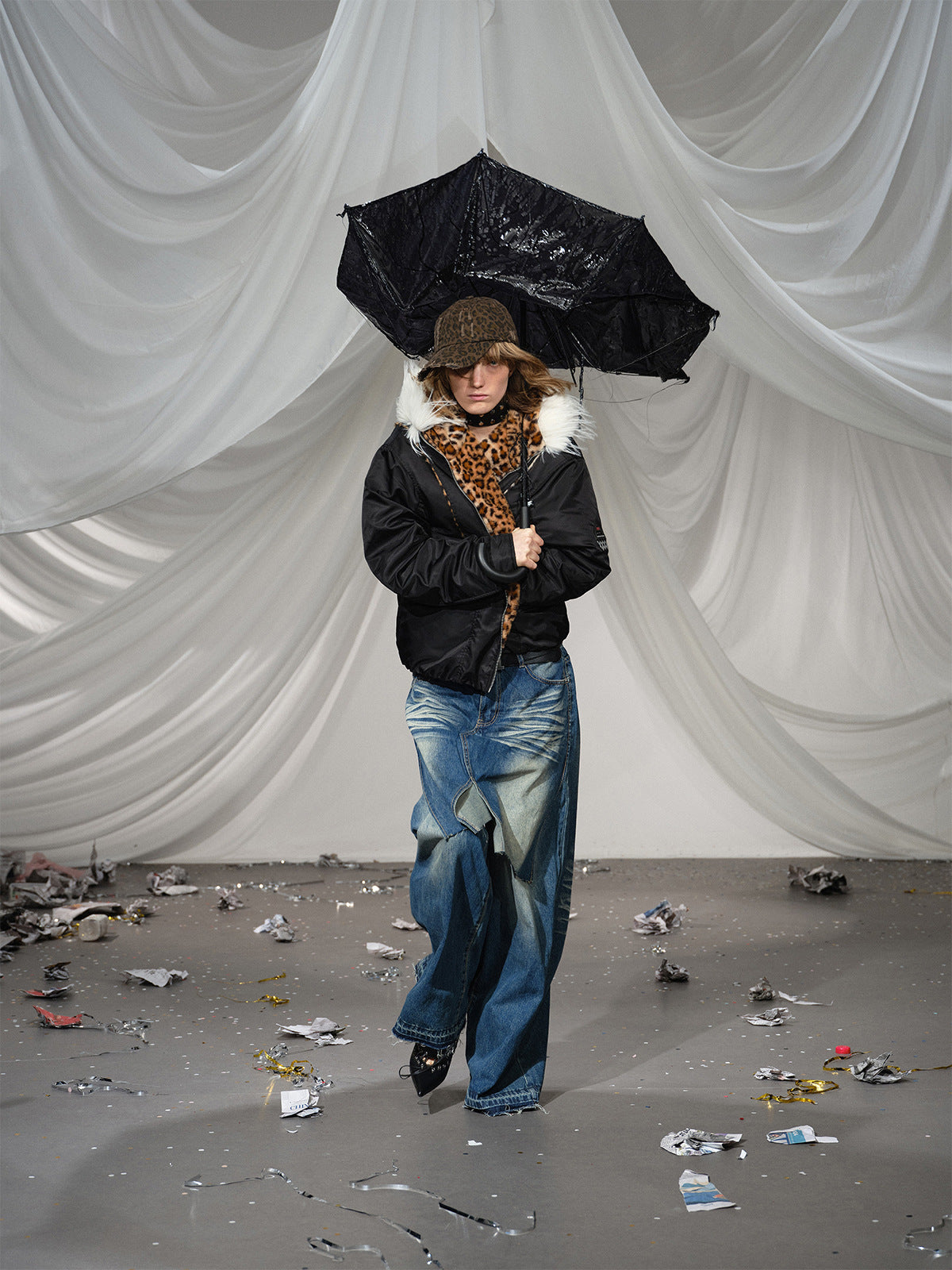 Leopard Fleeced Faux Fur Hooded Flight Jackets