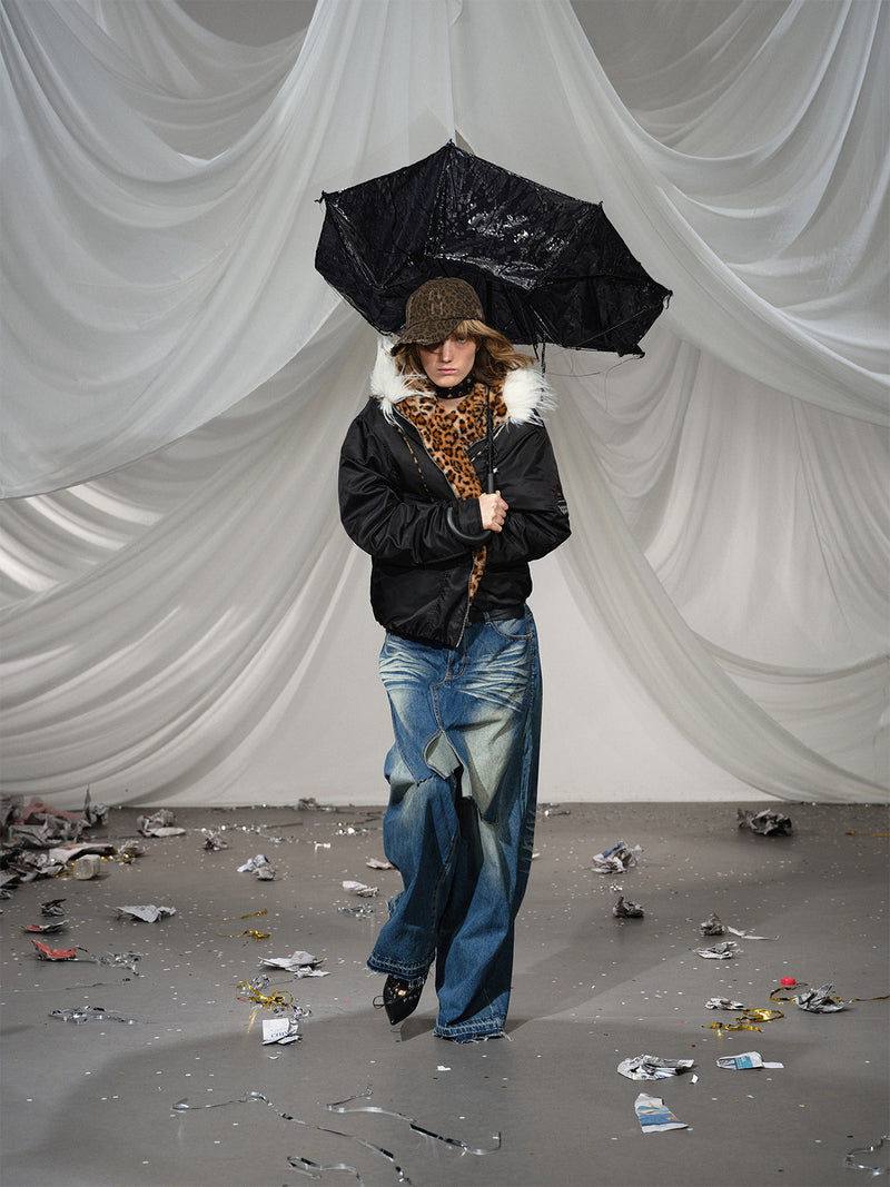 Leopard Fleeced Faux Fur Hooded Flight Jackets