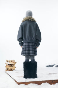 Grey Detachable Faux Fur Neck Hiking Jacket