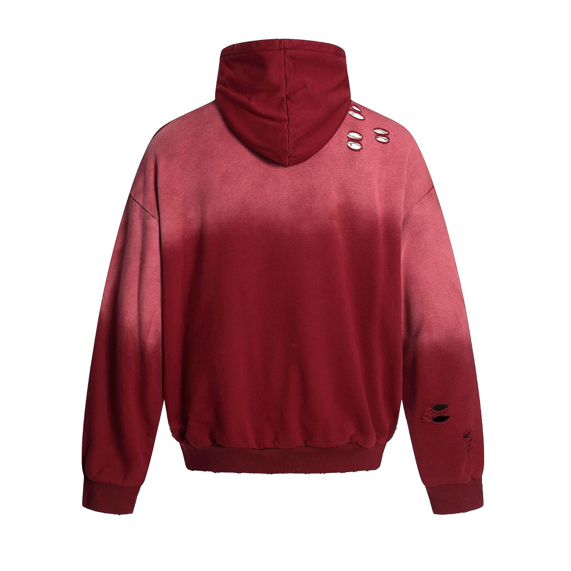 B Ripped Semi Zip-Up Hoodie