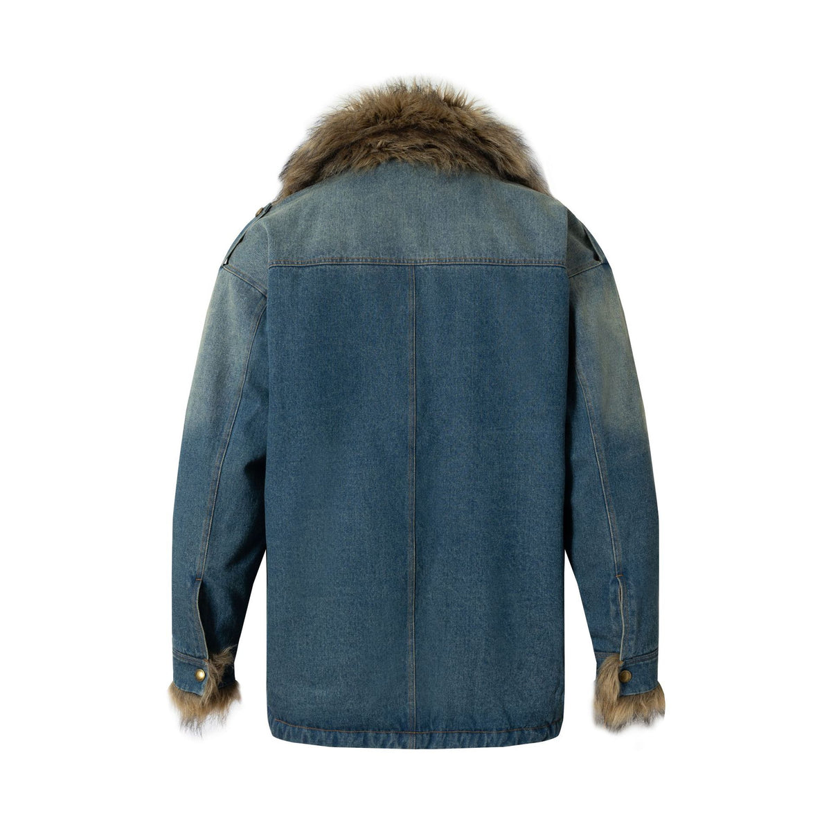 Faux Fur Dropped Shoulder Denim Coat