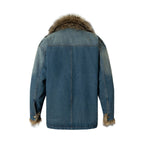 Faux Fur Dropped Shoulder Denim Coat