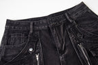 Black Biker Curved Baggy Pants