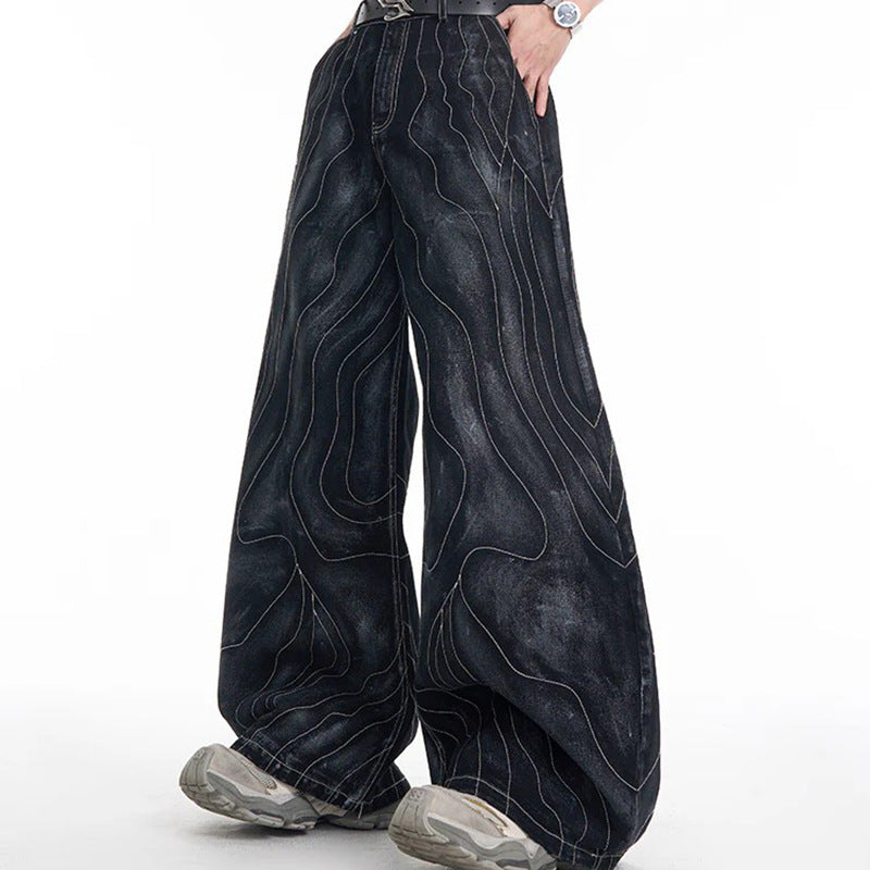 Wave Stitched Denim Pants