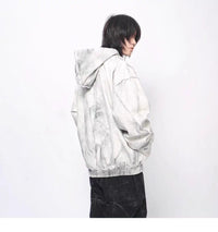 Grey Mess Distressed Zip-Up Hooded Jacket