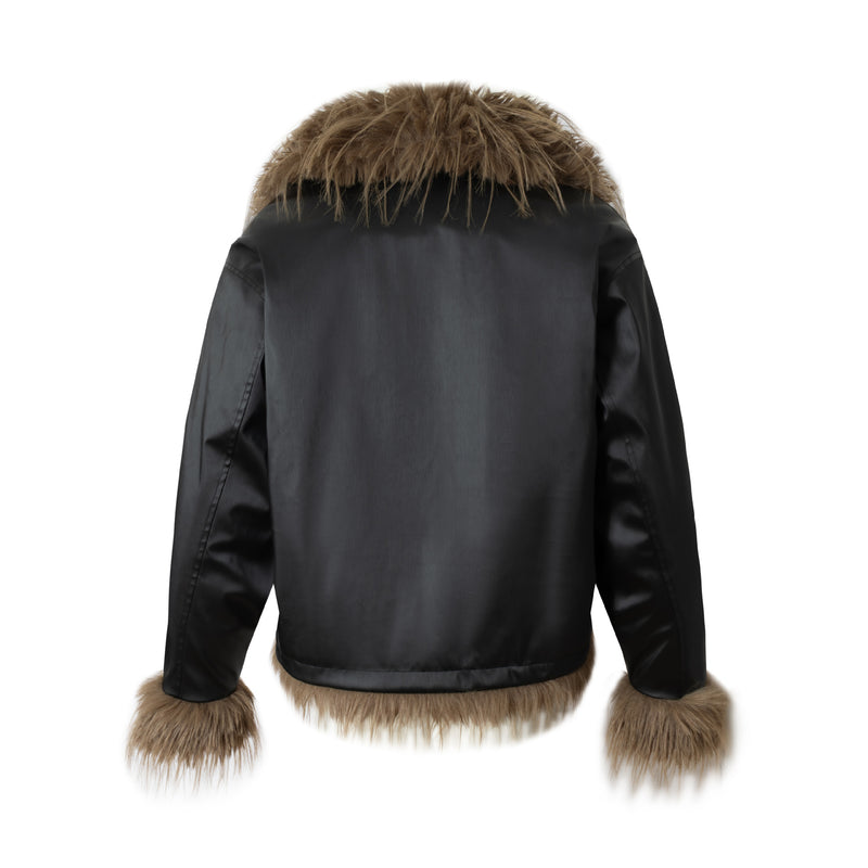 Fleece Lining Faux Fur Over Biker Jacket
