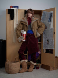 Brown Faux Fur Cropped Funnel Jacakets