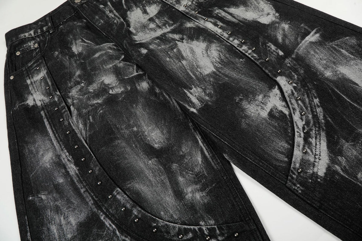Brushed Black Studded Denim Pants