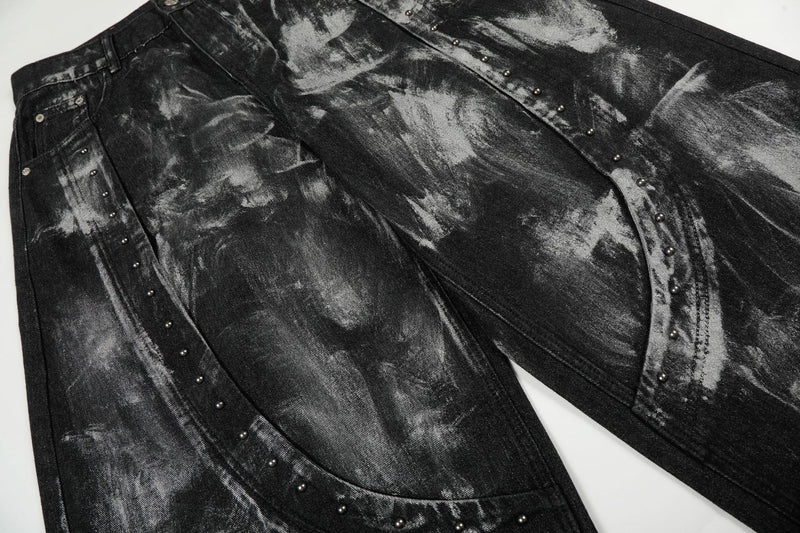 Brushed Black Studded Denim Pants