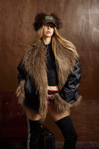 Fleece Lining Faux Fur Over Biker Jacket