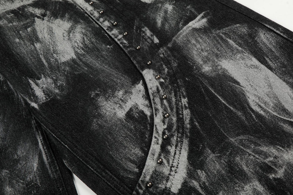 Brushed Black Studded Denim Pants