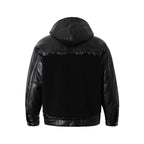 Fleeced Faux Leather Hooded Zip-Up Funnel Jacket