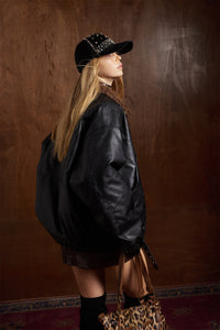 Detachable Fleece Neck Oversized Flight Bomber Jacket