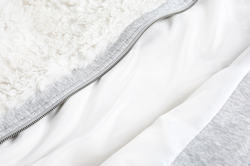 White Fleece Fur Hooded Zip Up Jackets
